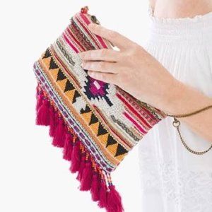 CHICOS ADALINE MULTI TASSEL CLUTCH PURSE